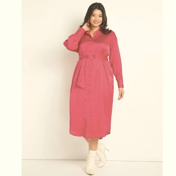 NWT ELOQUII Plus 24 burgundy Maroon Satin Button Down Maxi Shirtdress women’s - Picture 1 of 14